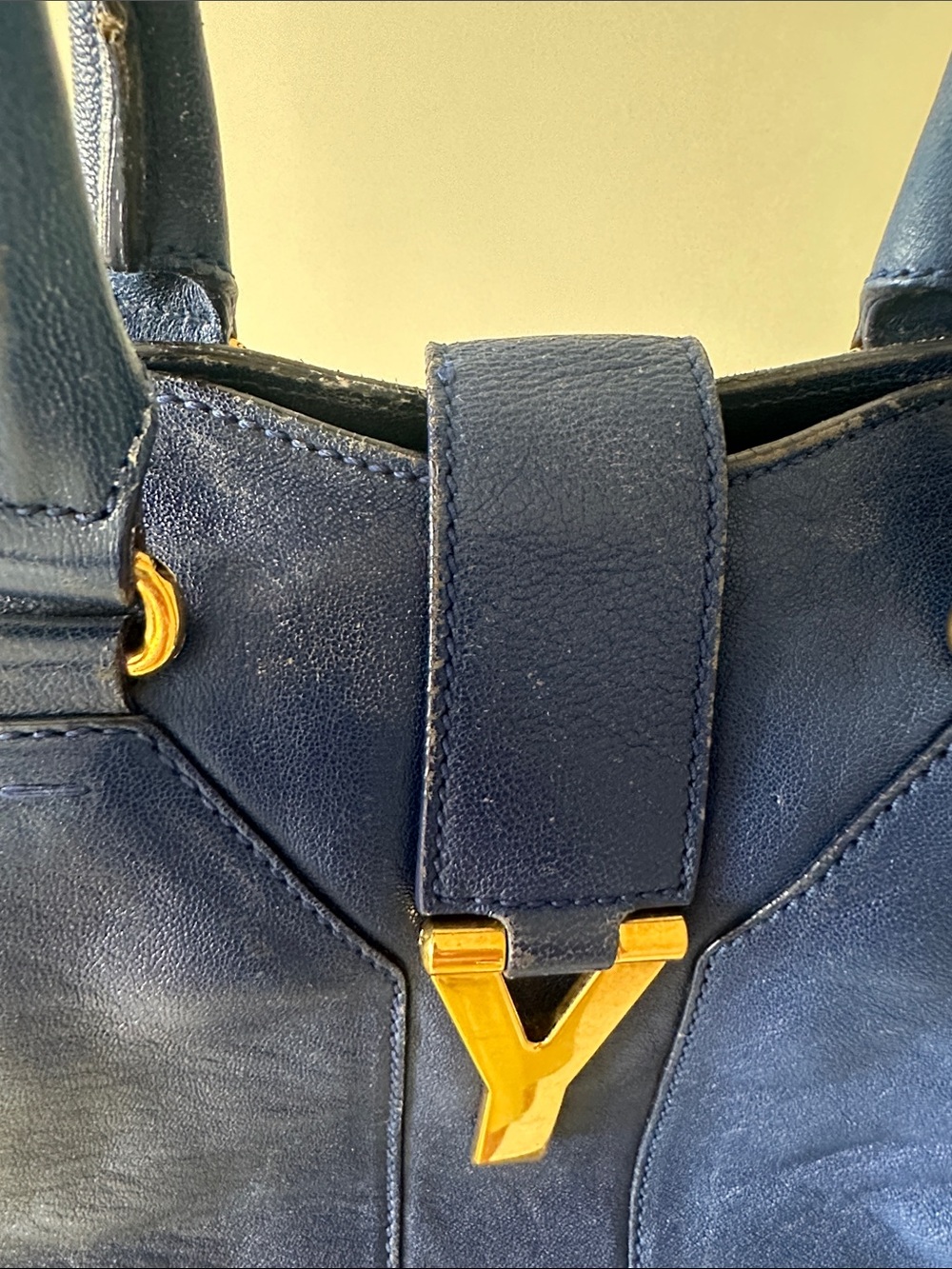 Yves Saint Laurent - YSL- Blue Leather Satchel with Gold Y Hardware - Picture 2 of 11